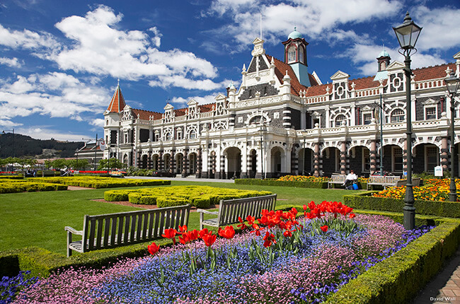 Dunedin railway station, with victorian era architecture